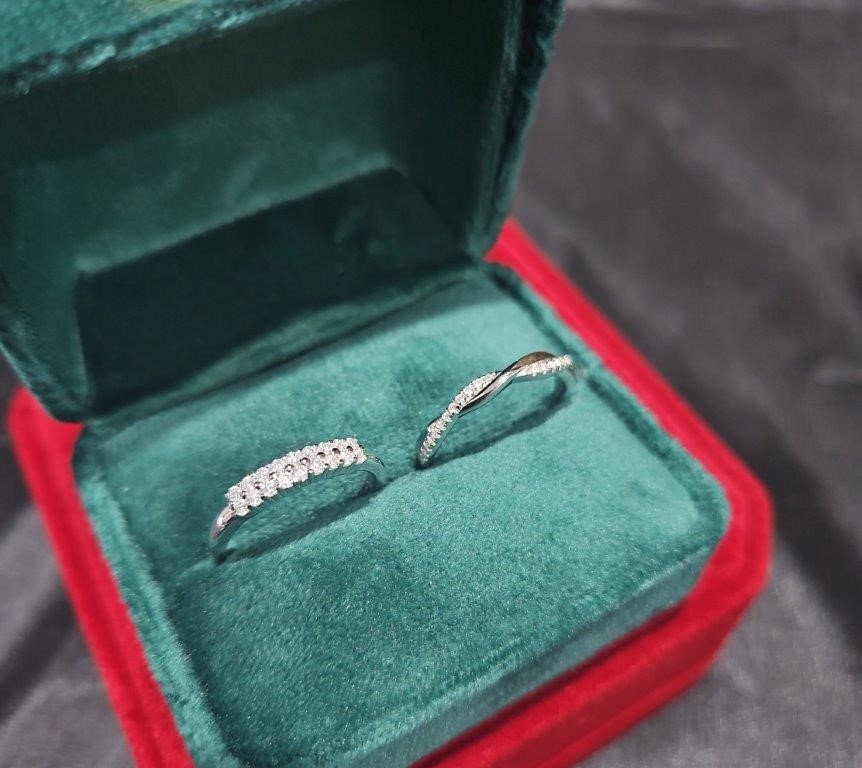 2pcs GRA Moissanite white Cut-925 Sterling Silver Ring -7US