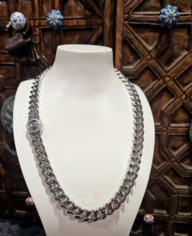 Italy 18K Triple White Gold Plated Cuban Chain (18KGP/Italy)55cm-9mm