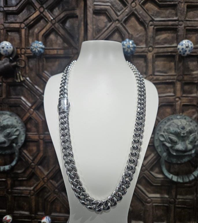 Italy 18K Triple White Gold Plated Cuban Chain (18KGP/Italy)55cm-12mm