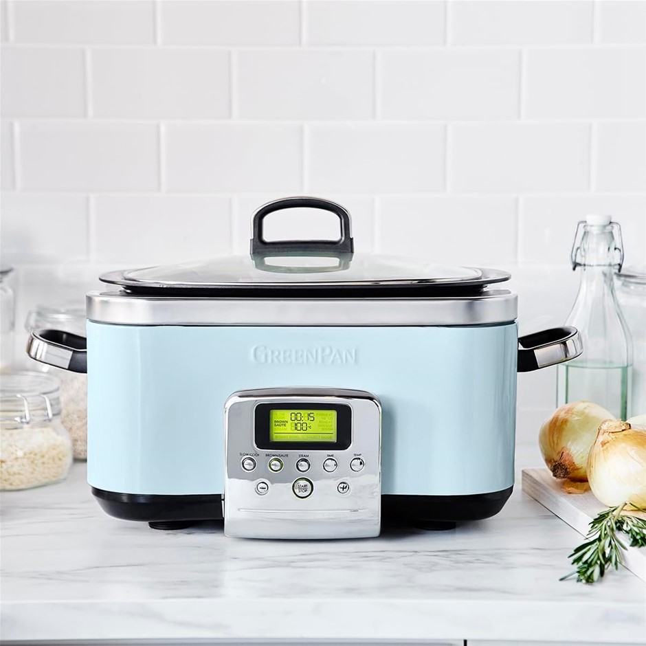 GREENPAN Slow Cooker Blue Haze, 6L Dishwasher safe pot, Vibrant LCD display