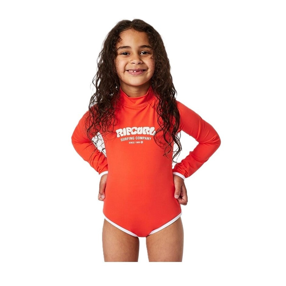 RIP CURL Girl's Surf Puff Long Sleeve Surf Suit - Coral, Size 3-4. RRP: $76