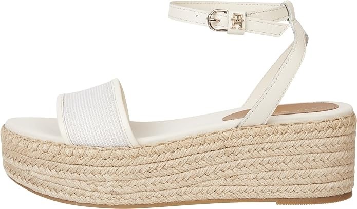 TOMMY HILFIGER Women's Leather Woven Flatform Sandals, Sugarcane, EU38/US7.