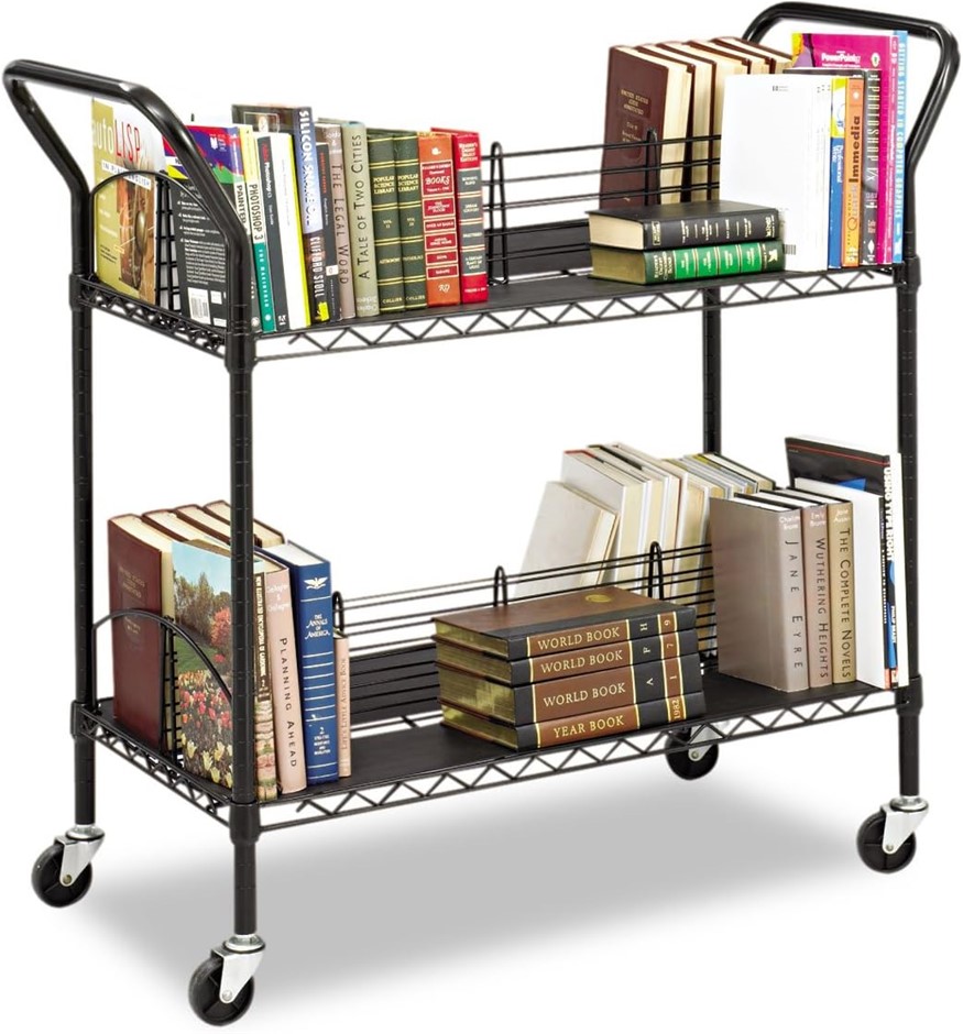 SAFCO 5333BL Wire Book Cart, 2 Shelf, Black. NB: Books NOT Included.