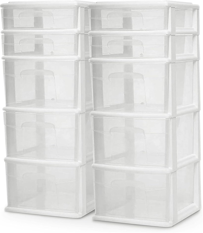 HOMZ 2-Pack of 5 Drawer Plastic Storage and Organizer Towers, Cabinets for