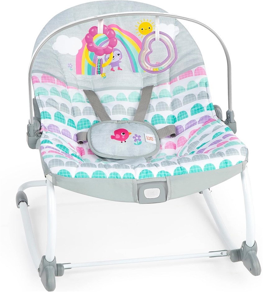 BRIGHT STARTS Kids II Rosy Rainbow Infant to Toddler Rocker with Vibrations
