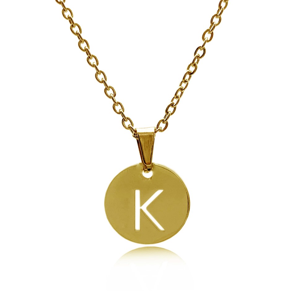 Initial Charm Letter 'K' Gold Plated Pendant Necklace