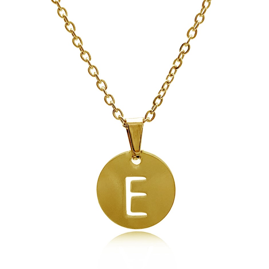 Initial Charm Letter 'E' Gold Plated Pendant Necklace