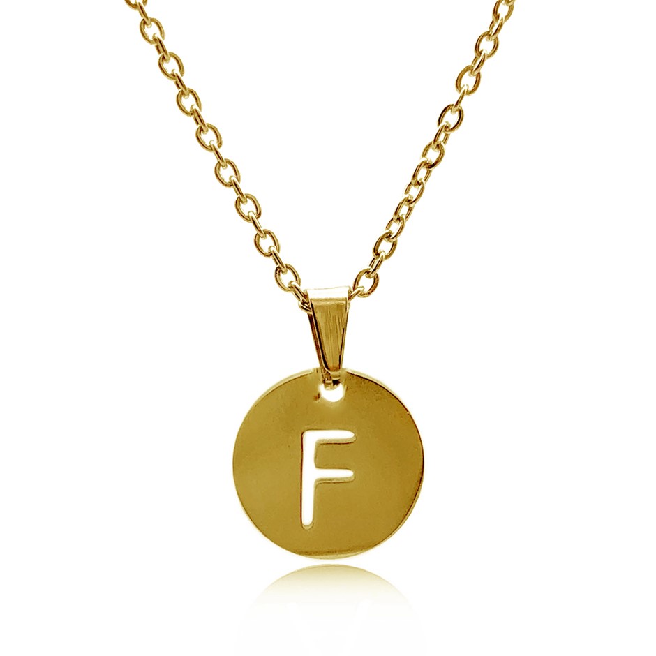 Initial Charm Letter 'F' Gold Plated Pendant Necklace