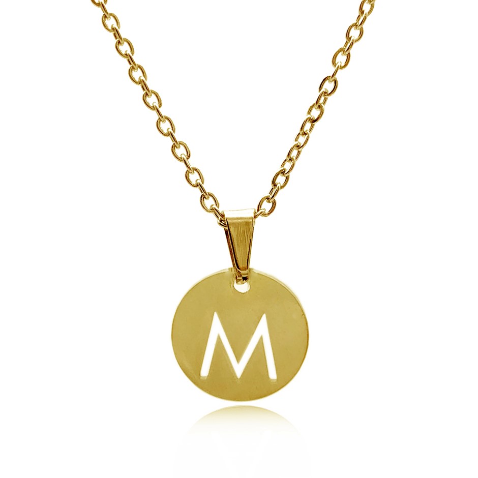 Initial Charm Letter 'M' Gold Plated Pendant Necklace