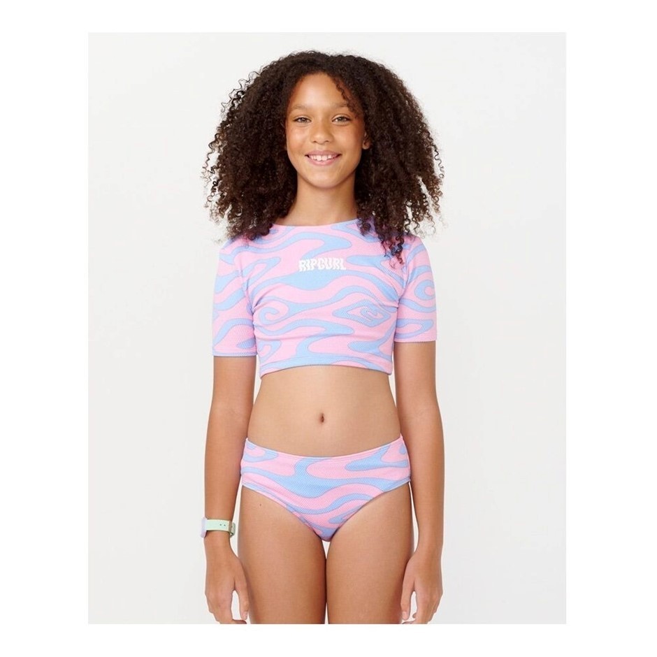 RIP CURL Girl's Sun Sol Short Sleeve Swim Wear Set, Size 10, Mid Blue. RRP: