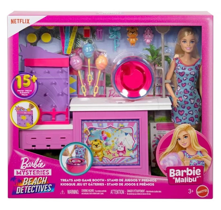 BARBIE MYSTERIES Beach Detective Toy Doll Playset. N.B: Damaged packaging.
