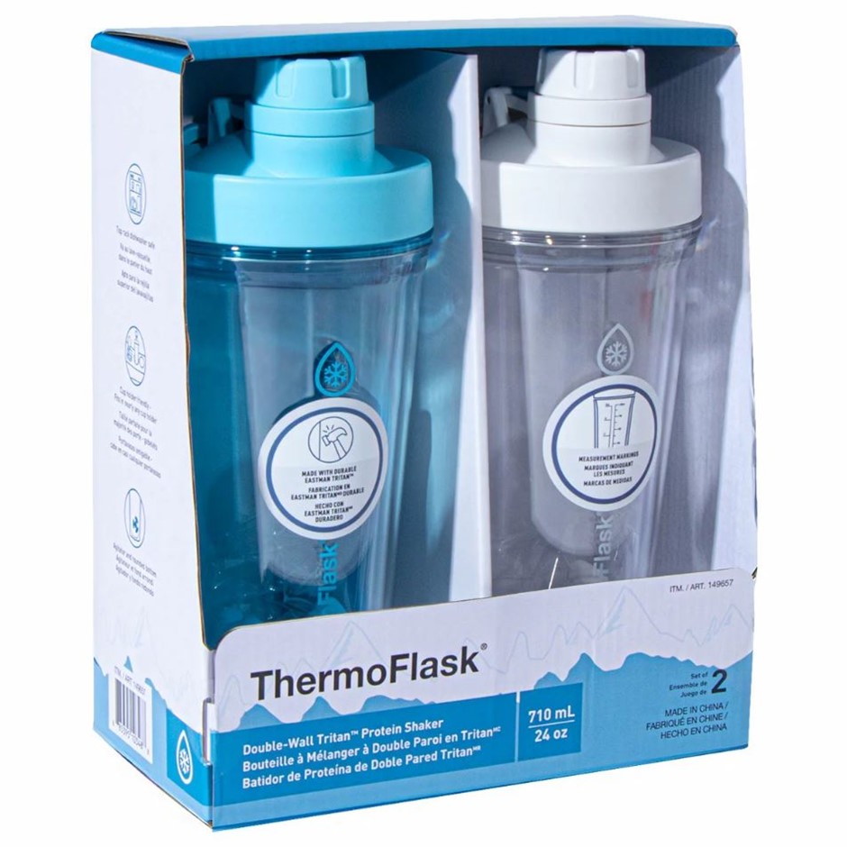 THERMOFLASK 2pc Tritan Shaker Spout Lid w/ Agitator 710ml, Blue & White. N.