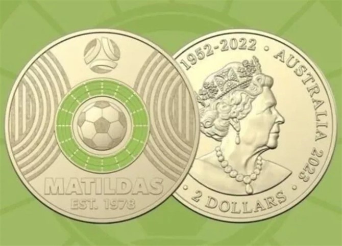 2023 $2 Matilda Light Green Coloured two $FIFA Soccer Coin Queen New