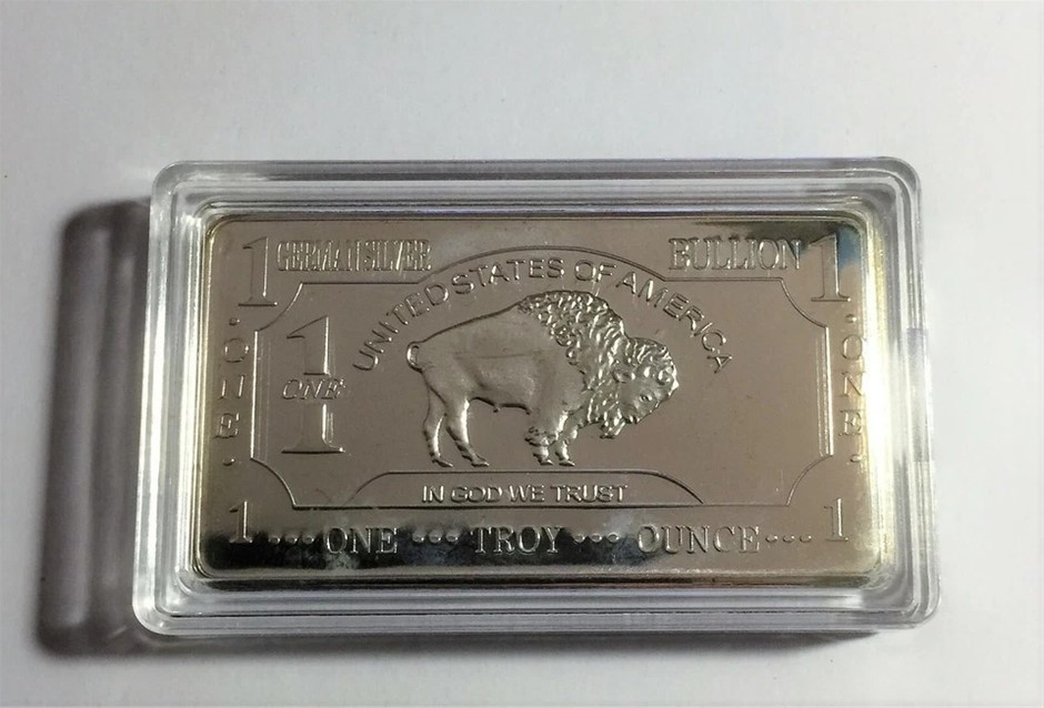 1 Ounce German Silver "USA Buffalo" Ingot in Capsule