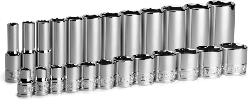 CAPRI TOOLS 24pc 3/8 in. Drive Shallow and Deep Chrome Socket Set, 6-Point,