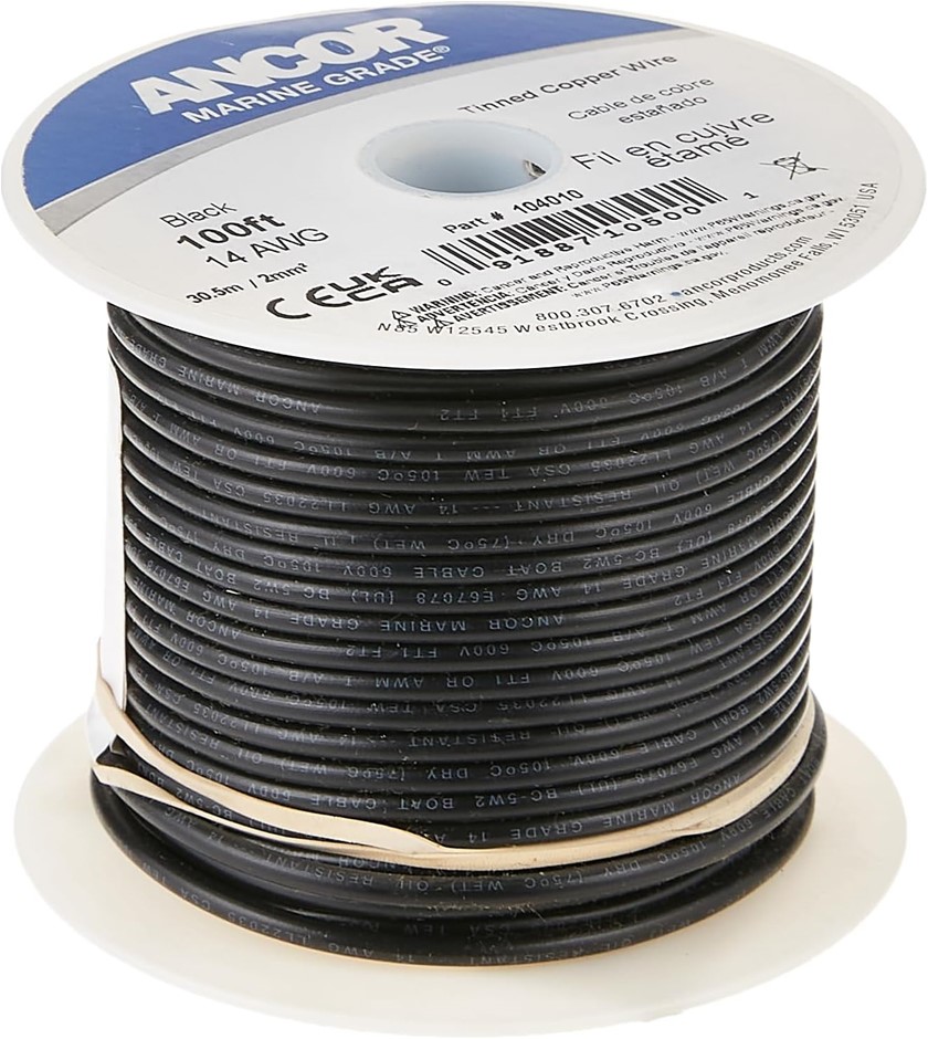 ANCOR Marine Grade Primary Wire and Battery Cable, 14AWG 100ft.
