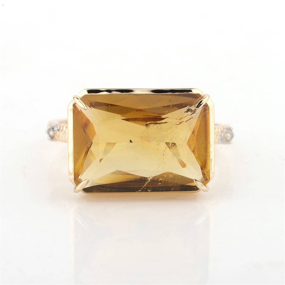 Yellow Gold Natural Citrine & Diamond Ring with Valuation