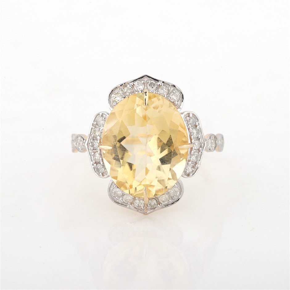 Yellow Gold Natural Citrine & Diamond Ring with Valuation