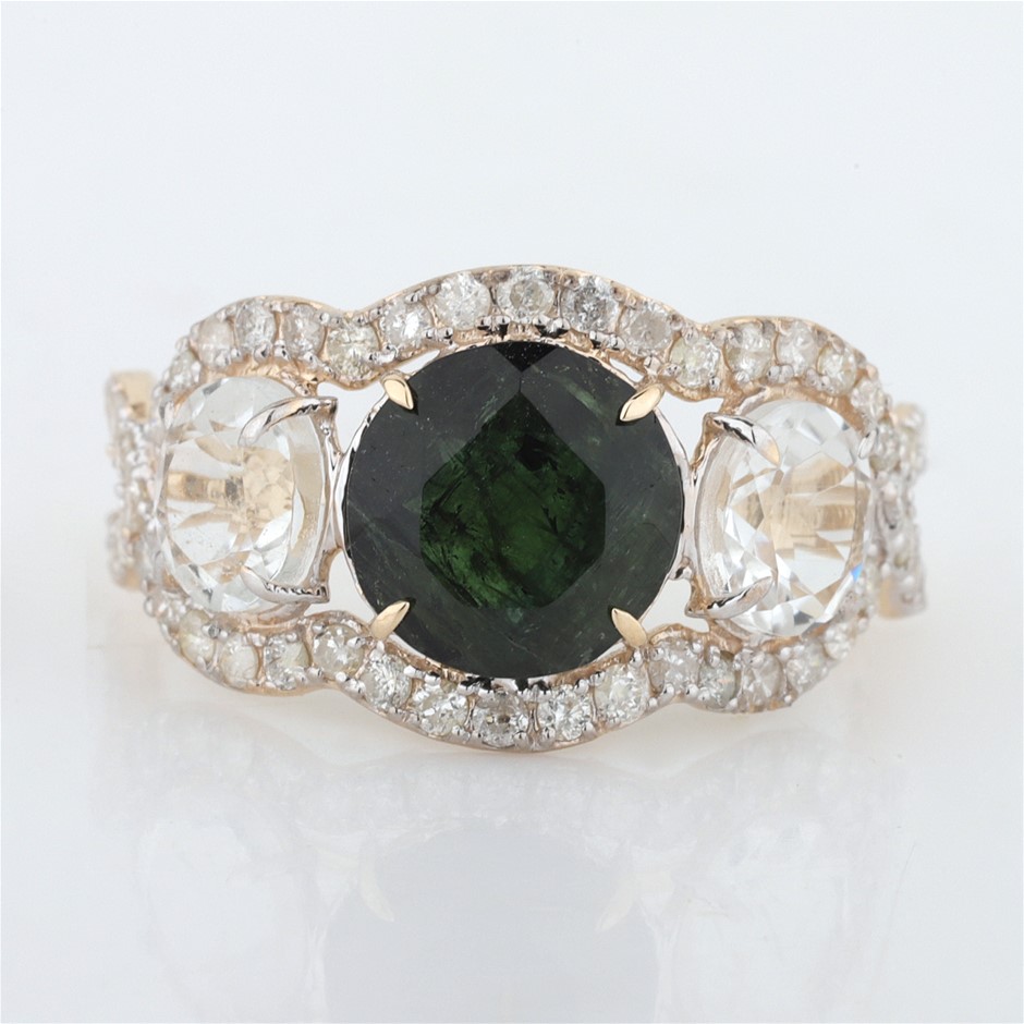 Yellow Gold Natural Tourmaline & Diamond Ring with Valuation