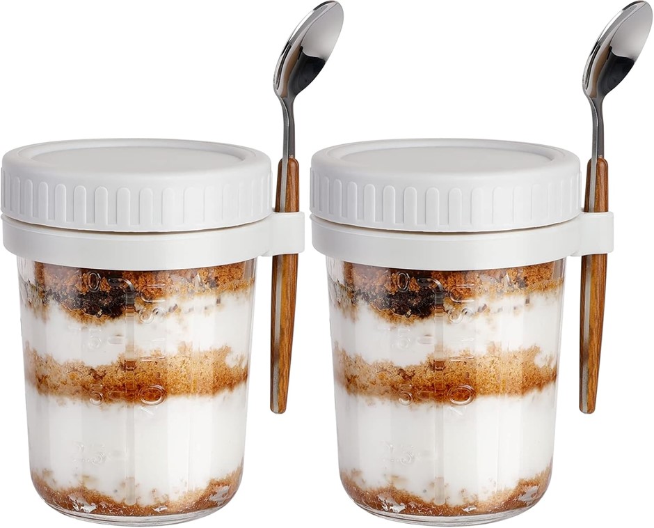 KITCHOP Overnight Oats Containers with Lids and Spoon, Mason Jars, 16 Oz Gl