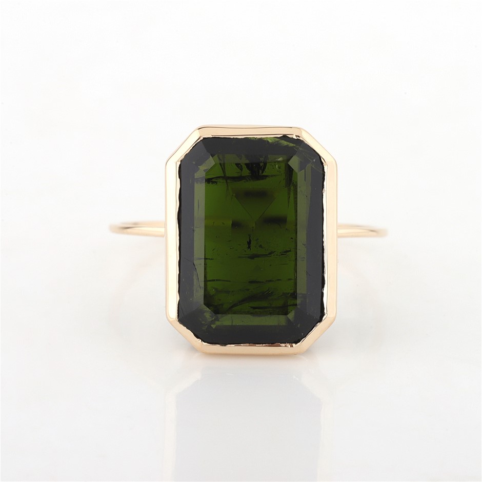 Yellow Gold Natural Tourmaline Ring with Valuation