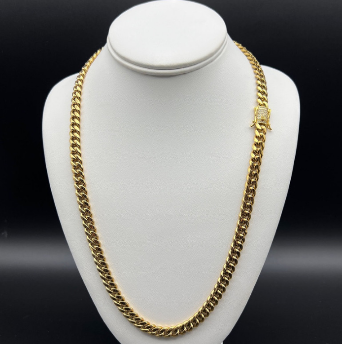 18K Gold-Filled Cuban Necklace with Simulated Diamond Clasp, 8MM -  60.9cm