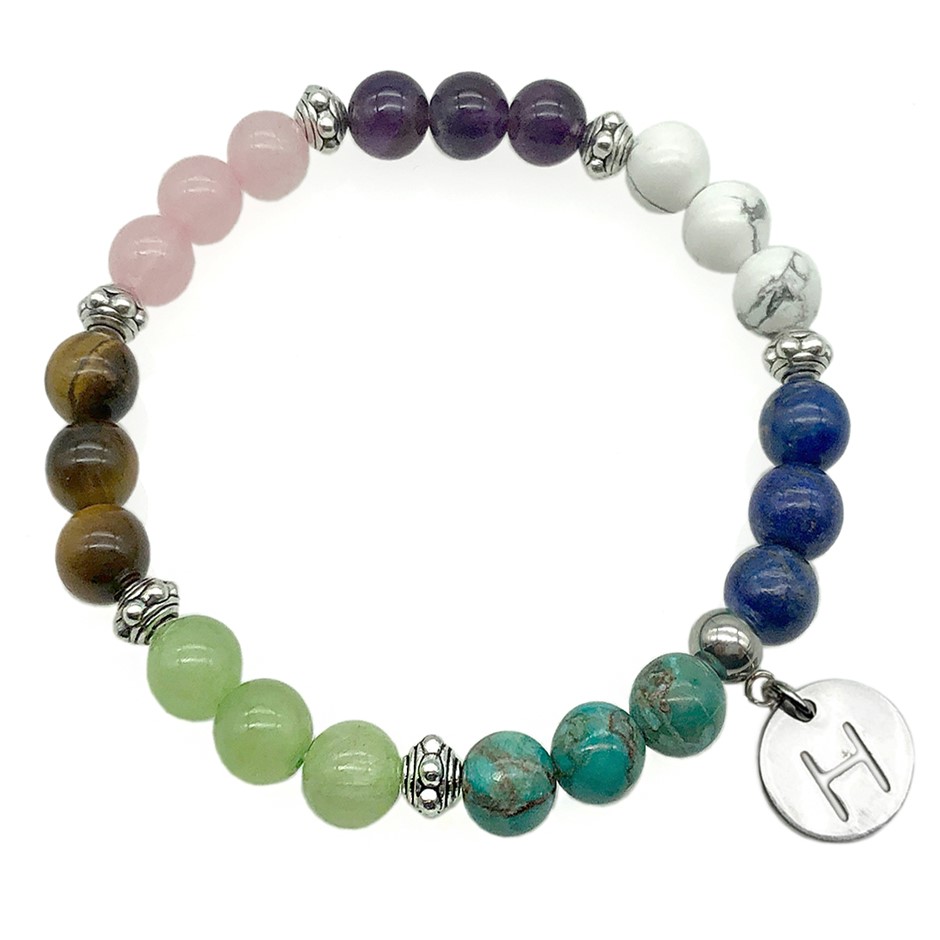 8mm Multi & Antique Silver Spacer Bead Letter 'H' Bracelet.