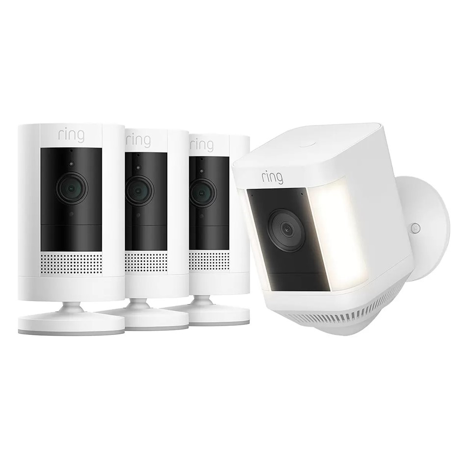 RING Stick Up Cam 3 Pack Wireless Indoor/Outdoor Spotlight Cameras, White.