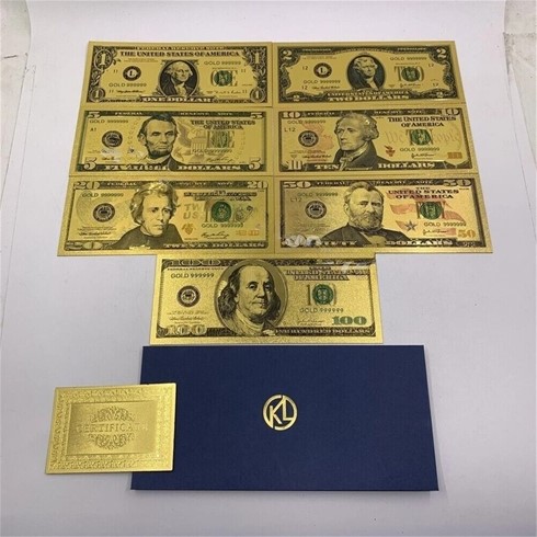 7pc USD 1 2 5 10 20 50 100 $Bill Gold Foil Banknote