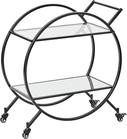 COOPER & CO. HOMEWARES Remy Steel Bar Cart with Glass Rack, Black.