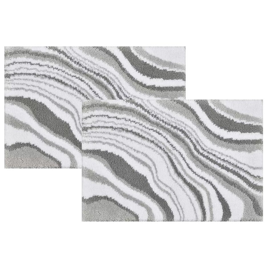 RIVIERA Homes Marble Print Bath Mat 2 Pack 40 x 60cm, Grey