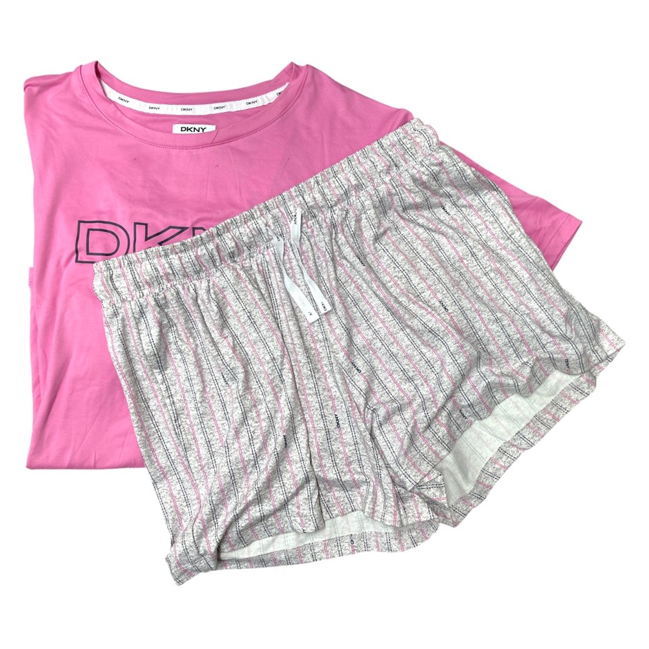 DKNY Women's 2pc PJ Set, Size XL, Pink/Grey. NB: minor mark under printing