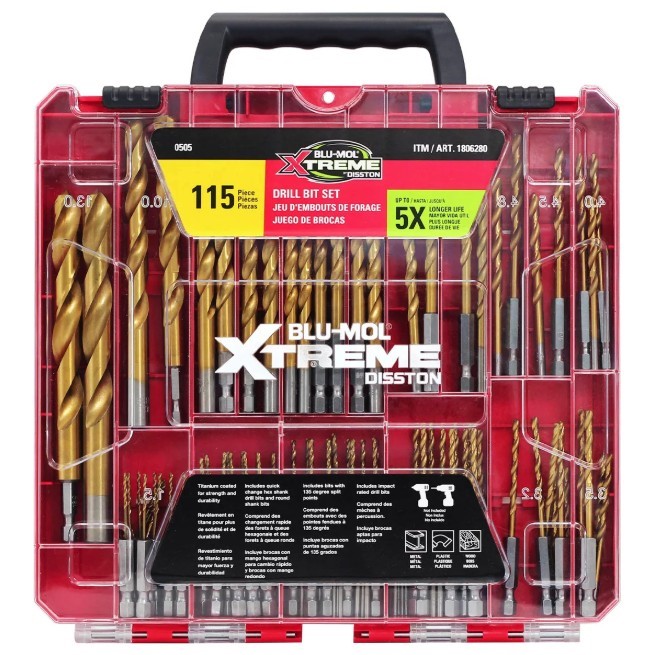 XTREME Disston Blu-Mol Xtreme 115 Pieces Drill Bit Set Hex And Round E01005