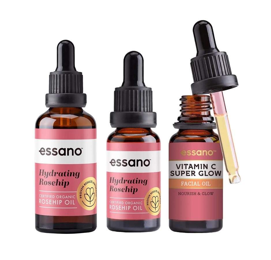 ESSANO 3pc Hydration+Radiance Skincare Pack, Incl: 2x Rosehip Oil (45mL & 2