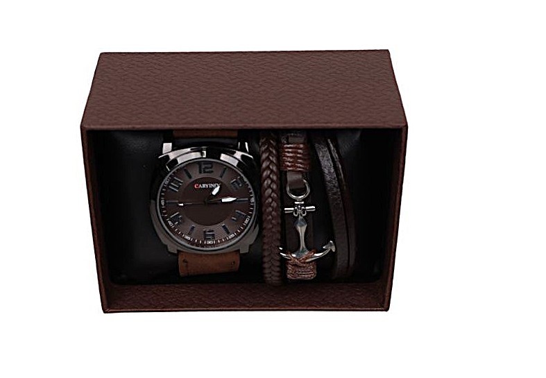 Men's Watch Gift Set w/ Leather Wrist Bracelet. Buyers Note - Discount Fre
