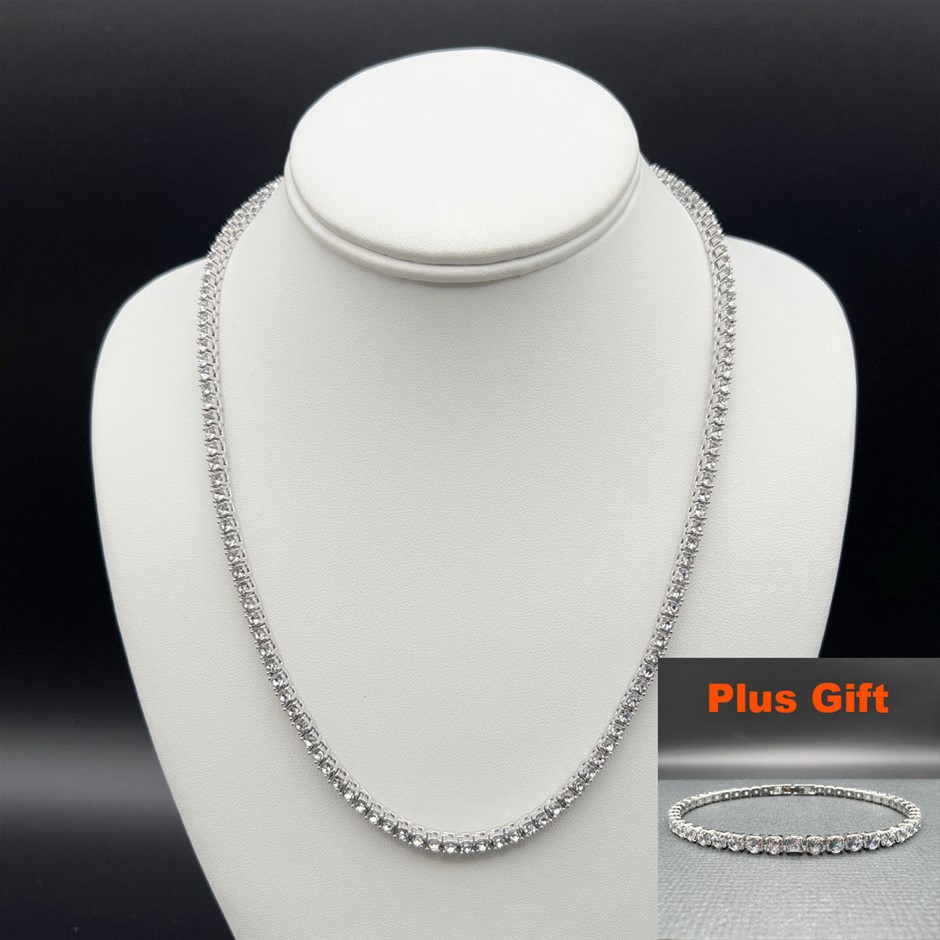 18K White Gold-Filled 3mm Necklace with Simulated Diamonds - 50.8cm