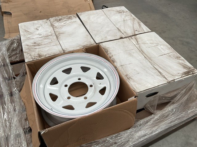 <p>Set of Four White 5 Stud Steel Rims </p>