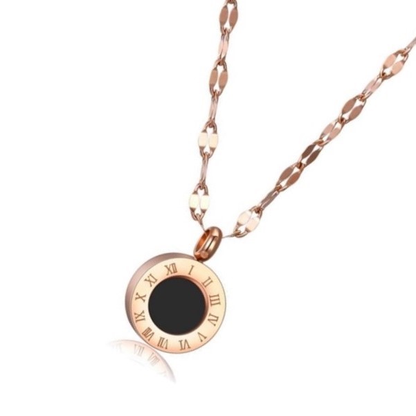 Designer Roman Numeral Round Pendant Necklace - Rose