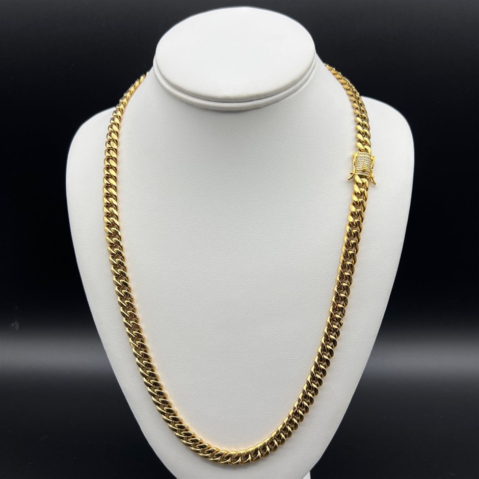 18K Gold-Filled Cuban Necklace with Simulated Diamond Clasp, 8MM -  60.9cm