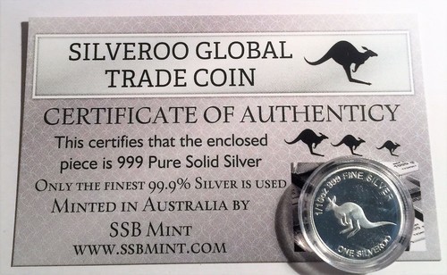 SILVEROO, Kangaroo Global Trade Coin 1/10th Oz 999 Solid Silver COA