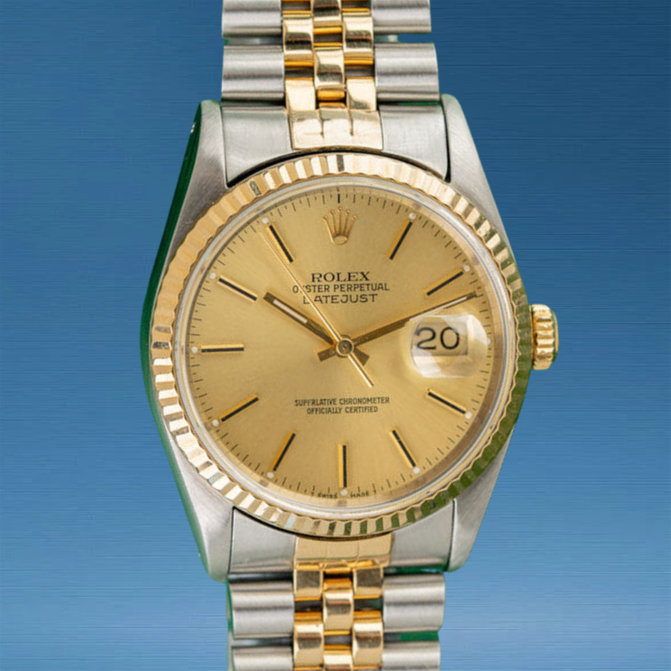 Rolex Datejust 36 Champagne Index Dial 16233 Two-Tone Yellow Gold BxP & COA