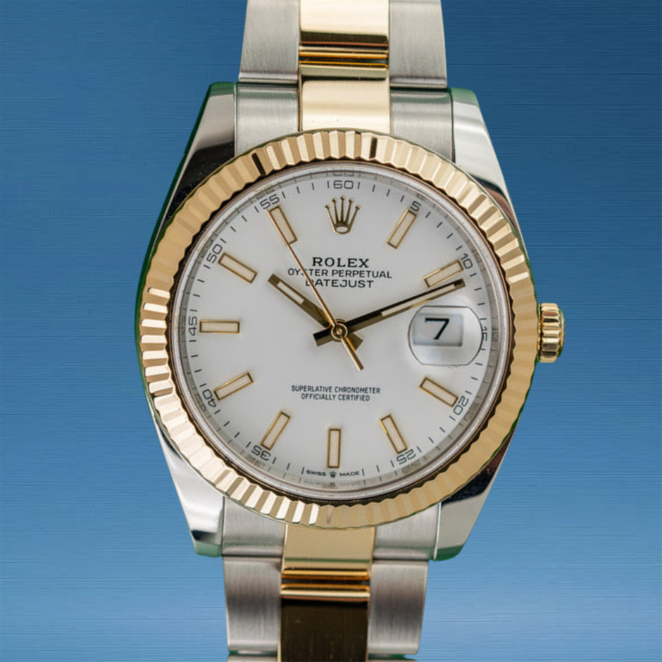 Rolex Datejust 41 White Index Dial 126333 Two-Tone Yellow Gold BxP & COA