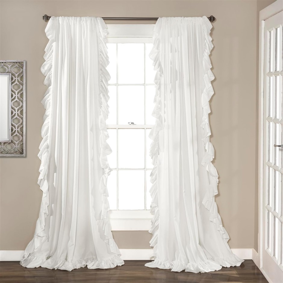 LUSH DECOR Reyna Ruffle Window Curtain Panel Set, Pair, 54" W x 108" L, Whi