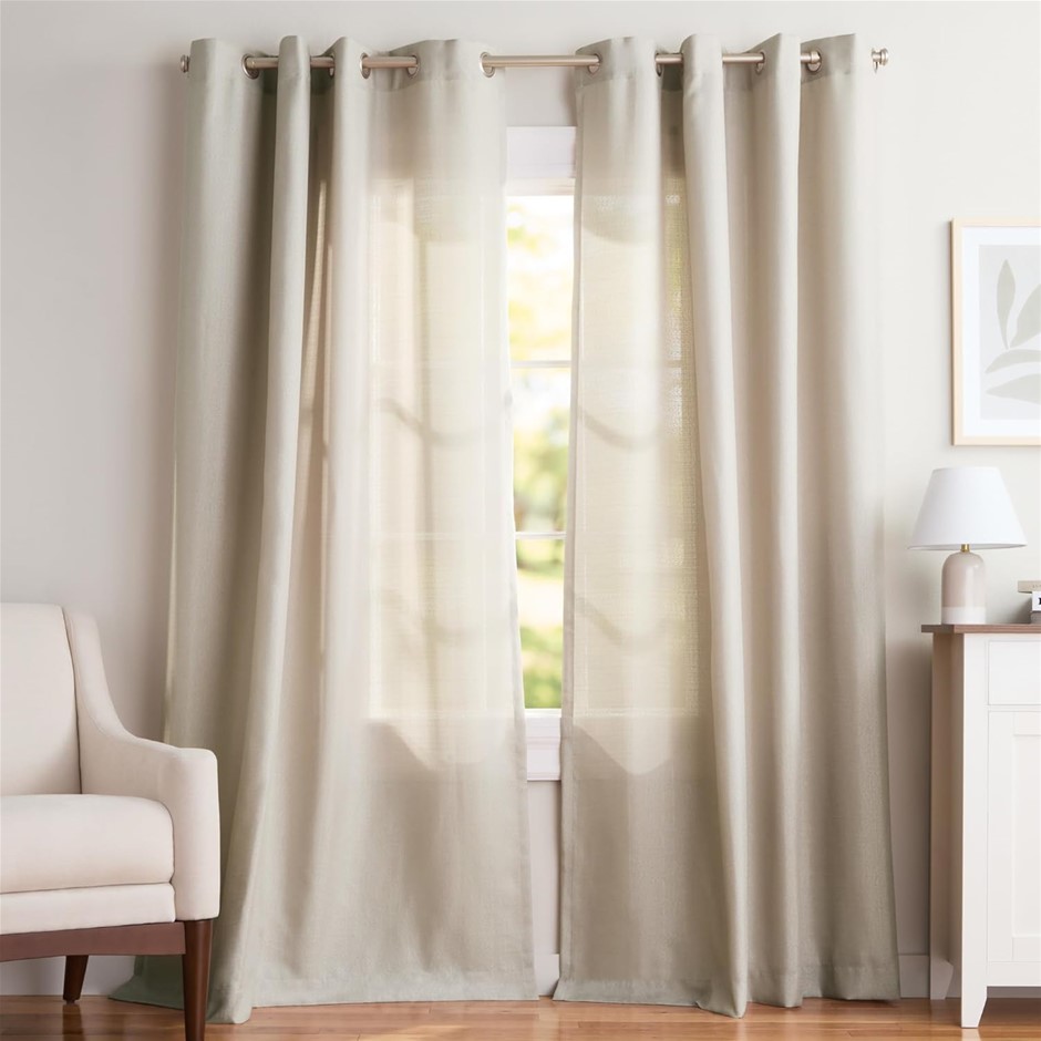 EXCLUSIVE Home Loha Linen Grommet Top Curtain Panel, Pair, 54" x 96", Natur