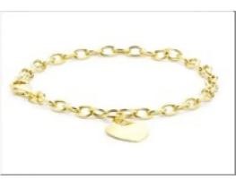 9K Yellow Gold OVAL BELCHER & HEART TAG Bracelet 18cm