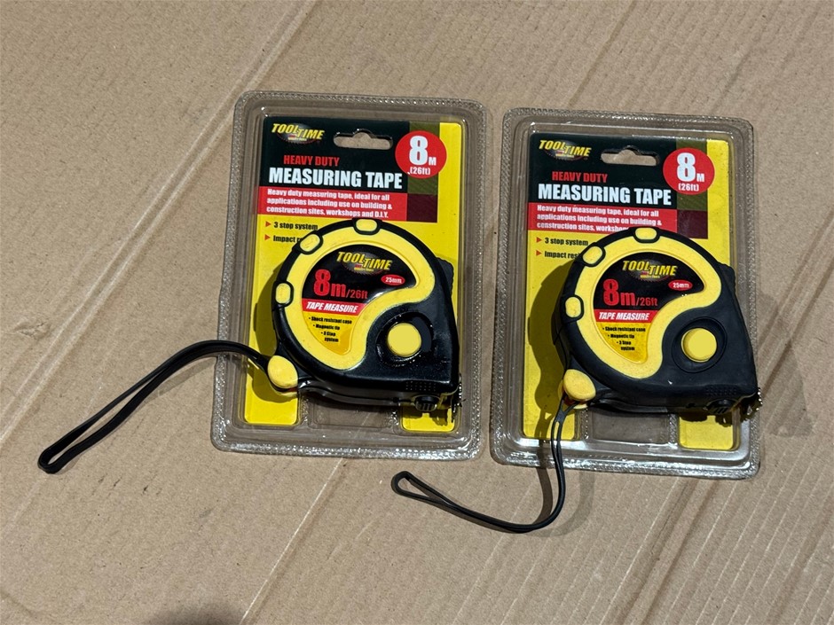 Tooltime 8m Tape Measure, Heavy Duty, Magnetic Tip x 2 units, Brand NEW