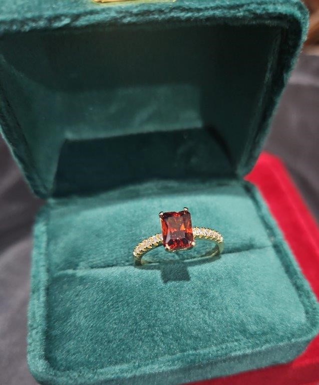 14K/Italy 2.5ct Ruby Emerald Yellow Gold Filled Ring(Stamped)Quality-6US