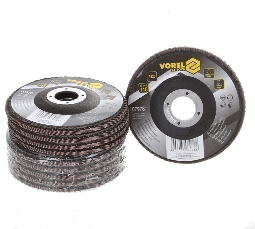 10 x VOREL Abrasive Flap Discs 115mm Grit P120.