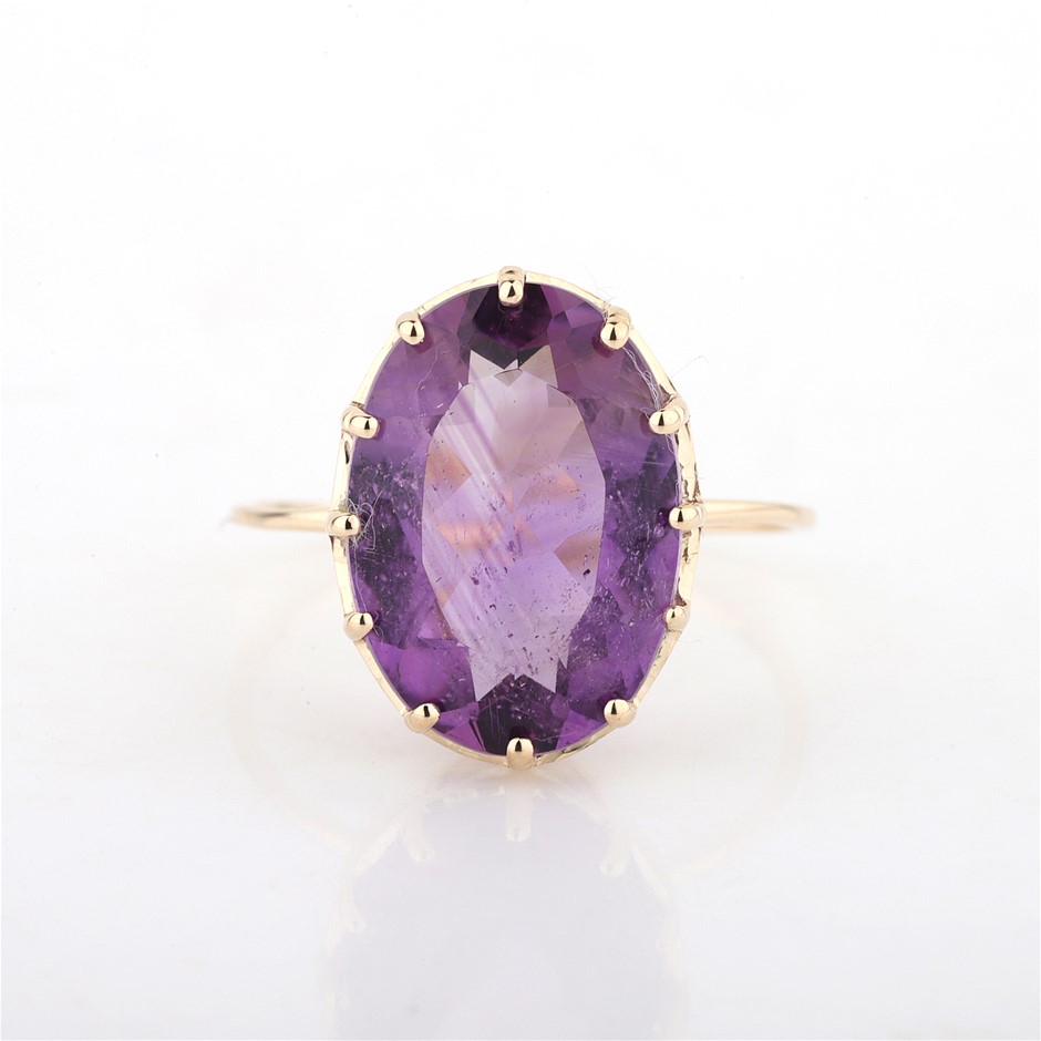 Yellow Gold 4.65ct Natural Amethyst Ring with Valuation