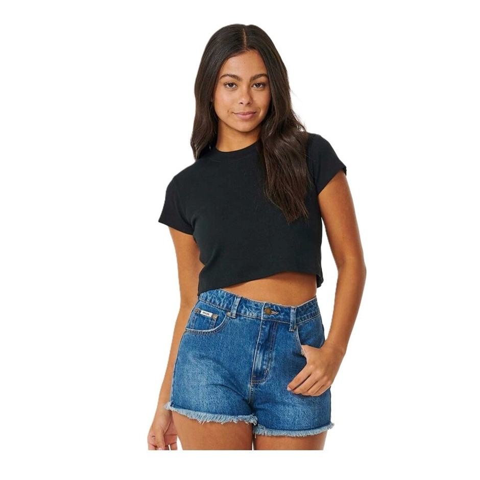 RIP CURL Women's Classic Ribbed T-Shirt, Size XS, Black. RRP: $49.99. Buye